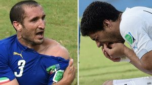 La Fifa investiga al delantero de Uruguay por el supuesto mordisco al defensa italiano Giorgio Chiellini(Foto: BBC Mundo/AFP)