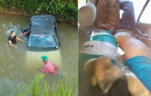 Dos mueren ahogados al caer a una laguna de Las Gordas en Nagua el auto en el que viajaban