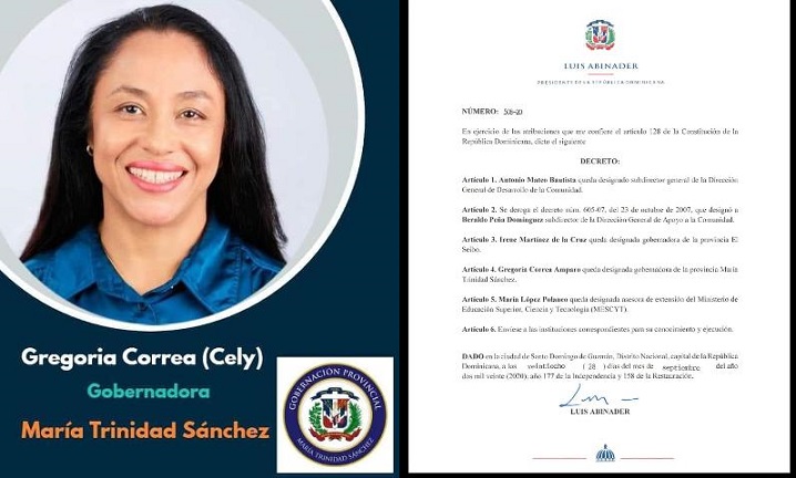 Caso cerrado! Abinader designa de forma salomónica a Cely Correa como gobernadora de María Trinidad Sánchez
