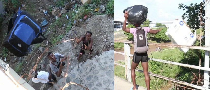 Haitianos lanzan mercancías desde puente fronterizo de Dajabón para no pagar impuestos en su país