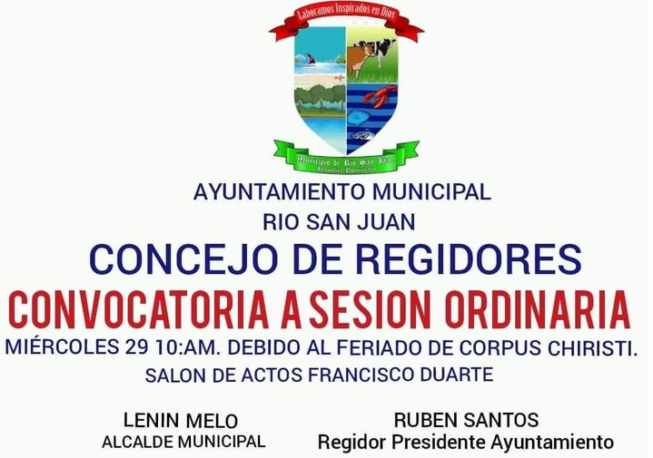 Segunda sesión de la nueva Sala Capitular de Río San Juan será este miércoles a las 10:00 a.m. en la sede municipal