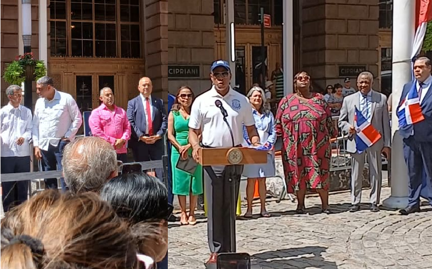 Alcaldía NYC iza por primera vez bandera dominicana en plaza Bowling Green; reconoce a 3 quisqueyanos