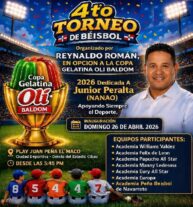 Inicia este domingo 4to Torneo de Béisbol 2026, copa Gelatina Oli Baldom, dedicado a Junior Peralta (Nanao)