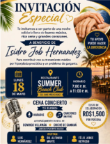Organizan cena concierto benéfica a favor de Isidro Job Hernández este lunes 18 de mayo en Summer Bar en RSJ