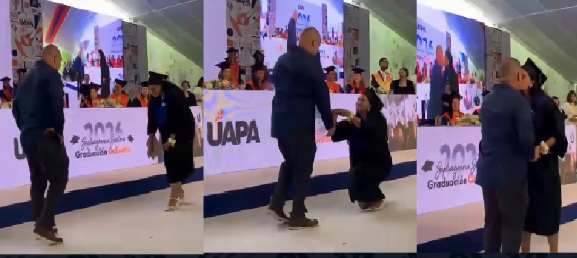 Petición de matrimonio de una graduanda a su novio llena de júbilo y emoción acto de graduación de UAPA, recinto Nagua