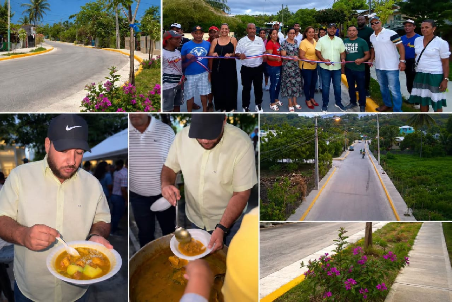 Acompañado de un suculento sancocho, Alcaldía de Cabrera inaugura aceras, contenes y embellecimiento urbano en El Saltadero